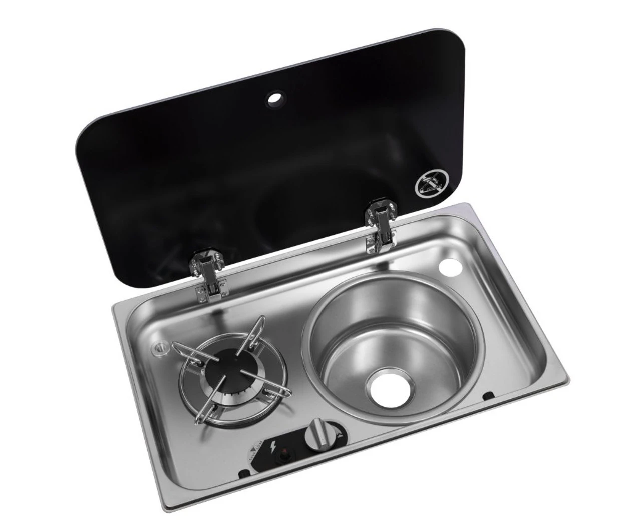Navy Load Stainless Steel Single Hob With Right Hand Sink And Glass Lid NL.24000